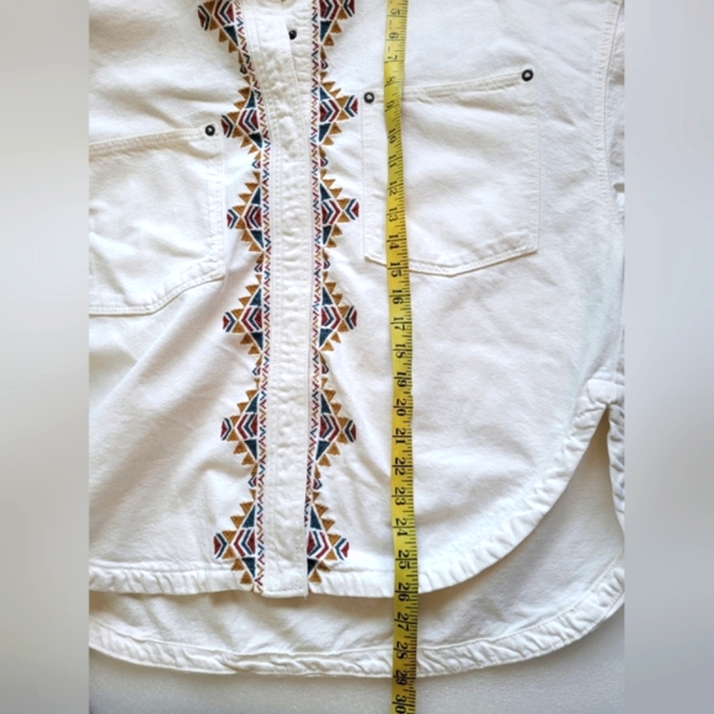 NWT Zara Southwestern Embroidered Denim Overshirt Jacket White Size Large Boho - Picture 16 of 16